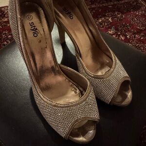 Gold Peep-Toe Heels